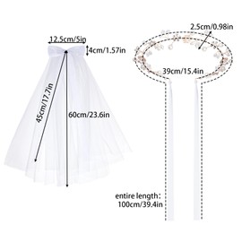 2 Pcs Girls First Communion Veil Set with 23.6In Bow Veil and 15.4In Pearl Flower Headpiece for Party Wedding Outfit Headdress