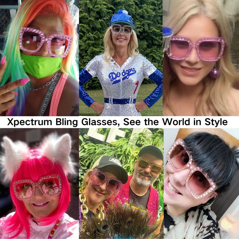 Xpectrum Extra Large Square Crystal Sunglasses Bling Rhinestone Concert Glasses