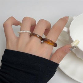 3Pcs Acrylic Rings Set for Women Girls Wide Thick Colorful Stackable Finger Knuckle Joint Ring Jewelry (Style 1, Pack of One)