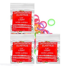 3 paquetes de 300 bandas elásticas intraorales ligeras de 1/4 pulgadas, gomas elásticas dentales de ortodoncia fabricadas en Estados Unidos (luz [2.5 onzas], 0.4 cm, 6.4 mm)