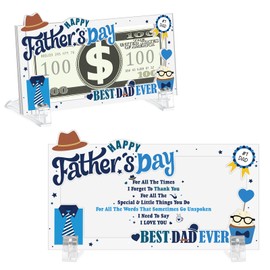 Yuntau Father's Day Money Holders for Cash Gift Acrylic Money Box Currency Holder with Transparent Bracket for Father Dad Cash Organizer Party Present(Blue Style)