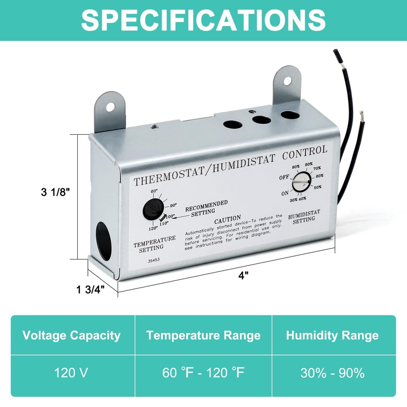 Hipoilk Attic Fan Thermostat and Humidistat, Adjustable Temperature and Humidity