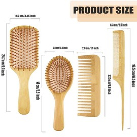 Bamboo Hair Brushes and Comb Set,4 Pcs Natural Bamboo Anti Static Hair Massage Brush Great On All Hair, Eco-Friendly and Handmade for Women Men