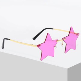 zalati Rimless Fashion Star Shaped Sunglasses Unique Personality Irregular Trendy Frameless Pentagram Glasses Colorful Glasses for Women Men Party Glasses Purple Pink, purple