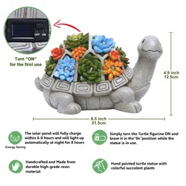 Nacome Nacome Solar Garden Outdoor Statues Turtle with Succulent and 7 LED Lights - Lawn Decor Tortoise Statue for Patio, Balcony, Yard Ornament - Unique Housewarming Gifts