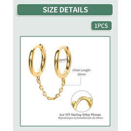 KGDUYC Earrings 925 Silver for Women Girls 14K Gold-Plated Double Piercing Stud Earrings Hoop Earrings with Chain, Hypoallergenic Zirconia Earrings Silver Hanging for Multiple Ear Holes Cartilage