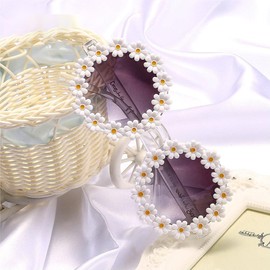 Daisy sunglasses, classic daisy round sunglasses, flower sunglasses, party glasses, round, hippie sunglasses, sunglasses women, sunglasses children, hippie glasses, festival sunglasses, White