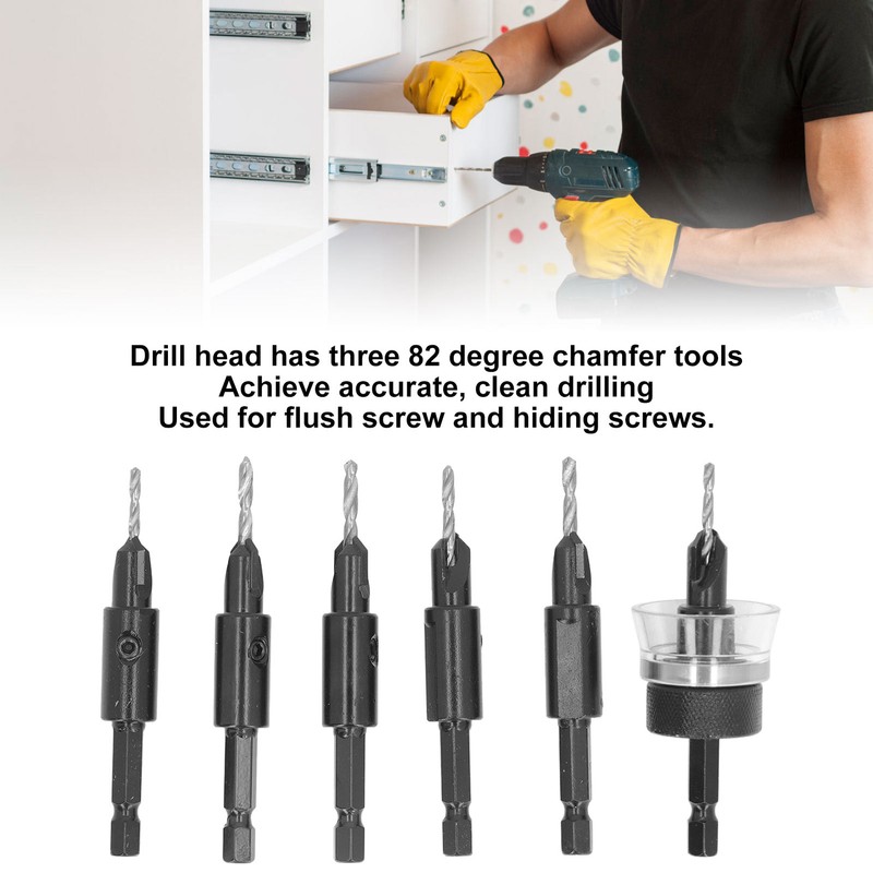 6pcs Countersink Drill Bit Set 82 Degree Chamfer 1/4 Inch