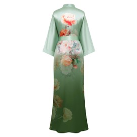 PRODESIGN Kimono Robes for Women - Long Satin Sleepwear Silky Nightgown Bathrobe Gradient Floral Dressing Gown Blouse Robe