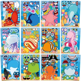 Ocean Stickers for Kids - 48 Sheets Make a Face Summer Stickers Ocean Under The Sea Beach Pool Party Favors Goodie Bags Stuffers Crafts Activities Gifts for Kids Classroom