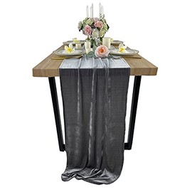 Lujoso camino de mesa de terciopelo, decoraciones de recepción de boda de 10 pies, tela de terciopelo suave de 20 x 120 pulgadas, superposición de lino de mesa, caminos de mesa de boda (gris, 20 x 120