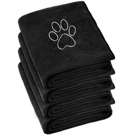Chumia 4 Pack Dog Towels for Drying Large Microfiber Grooming Tools Absorbent Soft Bath Supplies with Embroidered Paw for Small Medium Pet Products(16 x 32 Inch,Black)