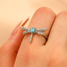 Allereyae Punk Sapphire Dragonfly Ring Dragonfly Crystal Ring Silver Dragonfly Band Ring Dragonfly Finger Ring Cz Dragonfly Knuckle Ring Dragonfly Insect Rings Adjustable Open Ring Jewelry for Women