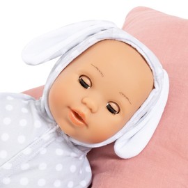 Bayer Design 93822AC Anna Baby Doll Speaks 24 Baby Sounds, Soft Body, Sleeping Eyes, Dummy, Bottle, 38 cm, Grey