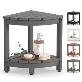 BEKVEM Corner Shower Stool for Inside Shower, HDPE Waterproof Shower Bench Seat Chair, Plastic Bath Shower Stool for Shaving Legs Foot Rest with Storage Shelf, Adjustable & Non-Slip Feet, Grey