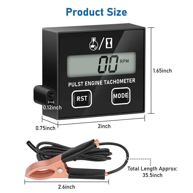 Linkstyle Small Engine Tachometer, Digital Tachometer Tach Gauge Reset Function