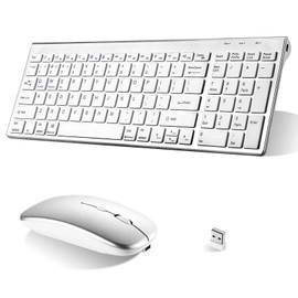 Rechargeable Wireless Keyboard Mouse, UrbanX Slim Thin Low Profile Keyboard and Mouse Combo with Numeric Keypad Silent Keys for Lenovo Tab 4 10 Plus - White