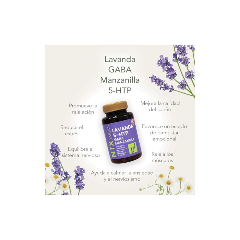 Lavanda + 5-HTP + GABA + Manzanilla 30 Cápsulas, Suplemento