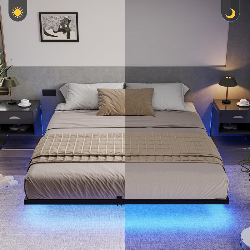 Hasuit Floating Bed Frame California King Size with LED Lights,