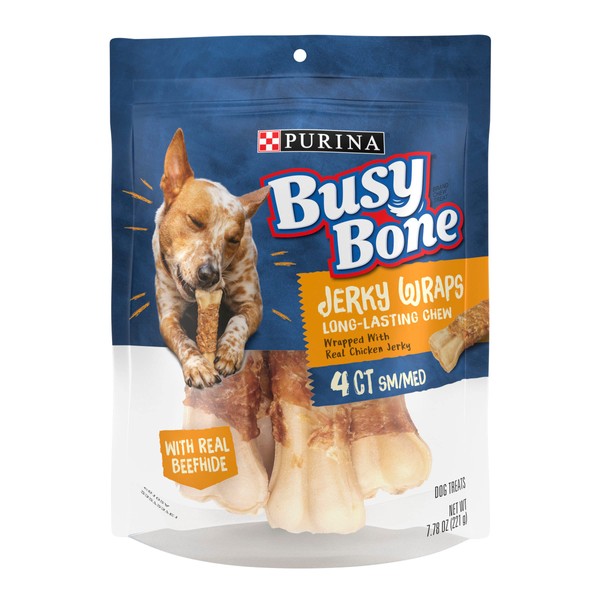 Purina Busy Bone Jerky Wraps Grain Free Small/Medium Breed Beefhide and Chicken Jerky Dog Treats - 4 ct. Pouch