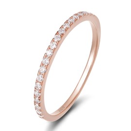 EAMTI 2mm 925 Sterling Silver Rose Gold Wedding Band Cubic Zirconia Half Eternity Stackable Engagement Ring Size 4