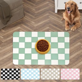 2 PCS Checkered Dog Feeding Mat, Non-Slip Sole Absorbent Dog and Water Bowl mat, Stain Free Quick Drying Checkerboard pet placemat, Suitable for Dog, cat,Accessories 12" x19" (Green+Beige)