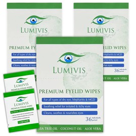 Lumivis Tea Tree Oil Eyelid Wipes - 108 Individually Wrapped Pads for Daily Eye Cleansing and Makeup Removal - Soothe, Cleanse & Revitalize