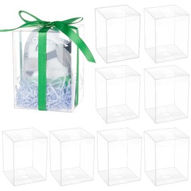BENECREAT 15 Pcs Clear Gift Box, 9x9x12cm Plastic Fold Favor Box for Family Gathering, Anniversary, Valentine's Day Gift Packaging, Wedding Party Supplies