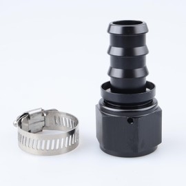 AC PERFORMANCE Straight Female -12 AN to 3/4" Push Lock Hose End Barb Fitting Aluminum Black with Clamp