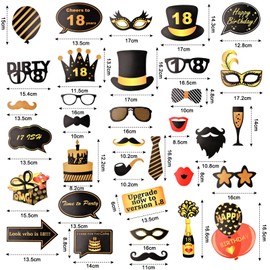 31 Pieces Birthday Photo Box Accessories, 30th Photo Booth Props for Birthday, Photo Photo Box Accessories with Hat, Lipstick, Tie, Crowns, Photo Props for Girls and Boys Birthday