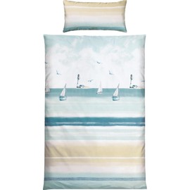 REDBEST Renforcé Bed Linen Maritime Blue/Beige Size 40 x 80 cm / 135 x 200 cm - Temperature-Regulating, Durable, with Zip