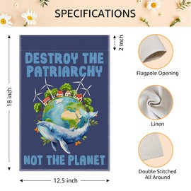 SRWNFOS Destroy The Patriarchy Not The Planet Garden Flag, Double Sided Home Yard Outdoor Farmhouse Indoor Decor Banner, Save The Planet Decor for Feminist, Women Rights Gifts for Family Friend BFF