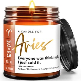 Wax & Wit Aries Gifts for Women, Aries Soy Candle, Birthdate Candles, Zodiac Gifts for Women, Zodiac Sign Gifts, Astrology Gifts for Women Zodiac Candle, Horoscope Gifts - 9oz