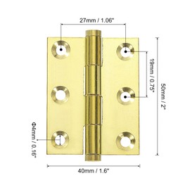 sourcing map 2 Pcs Folding Butt Hinges, 2 Inch Brass Small Door Hinges Butt Cabinet Hinges Flat Head Folding Craft Hinges with Screws for Door Wooden Boxes Windows Dressers, Gold Tone