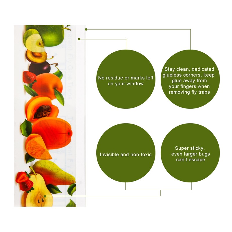 24pcs Window Fly Traps Sticker for Indoors, Fruit Styled Transparent