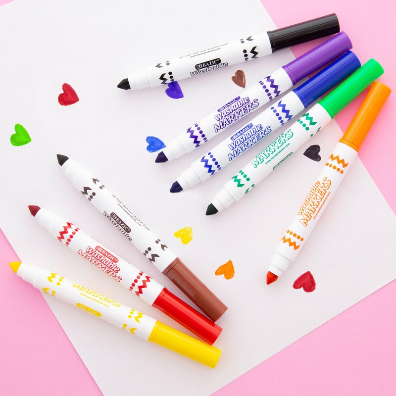 BAZIC Products Washable Markers Broad Line 8 Color Jumbo Size