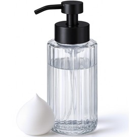 JASAI 16Oz Glass Foaming Soap Dispenser with Black Rust Proof Pump, Refillable Foam soap Dispenser with Thick Glass, Foaming Hand Soap Dispenser for Bathroom & Kitchen（Black）