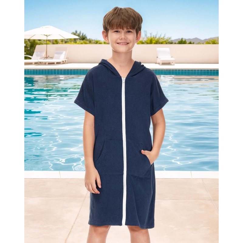 BesserBay Children's Short Sleeve Bath Poncho Hooded Surf Poncho Towel