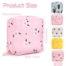 ZOCONE 5 Pack Sanitary Pad Storage Bag Portable Period Bag with Zipper, Cute Sanitary Towel Holder Reusable Sanitary Napkin Towels Storage Bag Tampon Period Pouch, First Period Bag for Girls Ladies