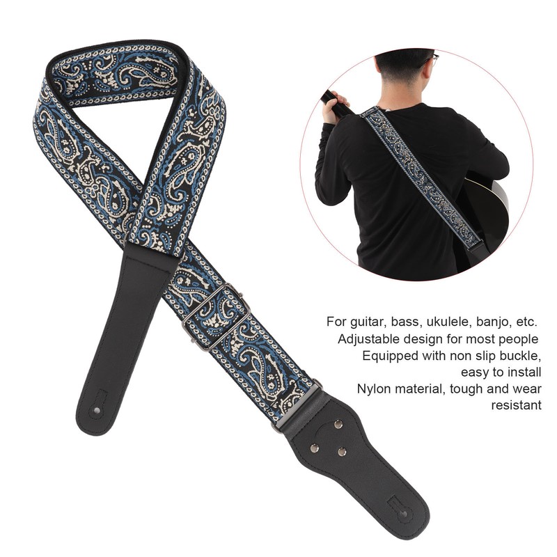 Electric Guitar Strap Adjustable Nylon Embroidered Shoulder Strap with Non