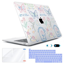 HOHAIYOO Compatible with MacBook Pro 13 inch Case M2 2024 2023 2022-2016 A2338 M1 A2251 A2289 A2159 A1989 A1706, Plastic Hard Shell Case & Keyboard Cover & Screen Protector &Webcam Cover, Line Flower