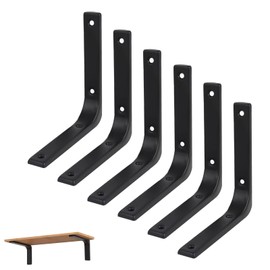 6 Pcs Floating Shelf Brackets Heavy Duty Black Shelf Bracket, L Shaped Wall Mounted Metal Shelving Brackets for Walls Bookcase Home Garden Shelves(8 Inch)