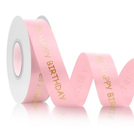Happy Birthday Ribbon for Bouquet 25 Yards White Ribon 1 Inch Pink Birthday Ribbon for Gift Wrapping Ribbons with Gold Foil for Decor Bow Wrapping