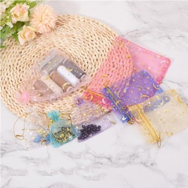 Leliafleury 50Pcs Red Organza Gift Bags 10 x 15cm Moon Stars Organza Bags Jewellery Gift Bags Drawstring Gift Bags for Wedding Birthday Anniversary Party