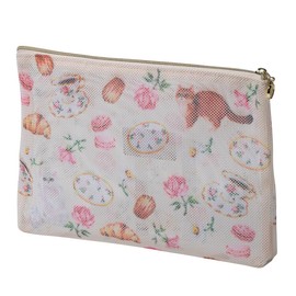 Paul & Joe La Papetry Marks Tea Party PAJ-PO14-BE Printed Mesh Flat Pouch, beige