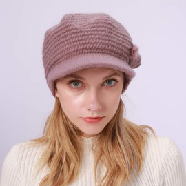 YAMEE Women Winter Warm Knit Hat Fleece Lined Newsboy Cap Knitted Beanie with Brim Cloche Hat for Women