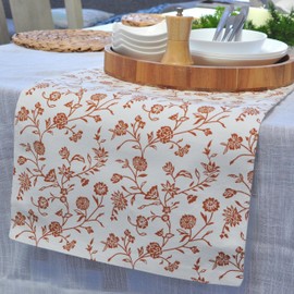 Floral Table Runner Vintage Flowers Botanical Design Rustic Vintage Grand Millennial Style Cotton Cloth Dining Table Runner for Kitchen Retro Home Decor Coffee Table Runner Cream Off White 14x48 inch