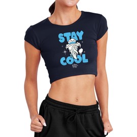 The Year Without Santa Claus Stay Cool Women's Cap Sleeve Baby Rib Crop Top, Navy, Medium