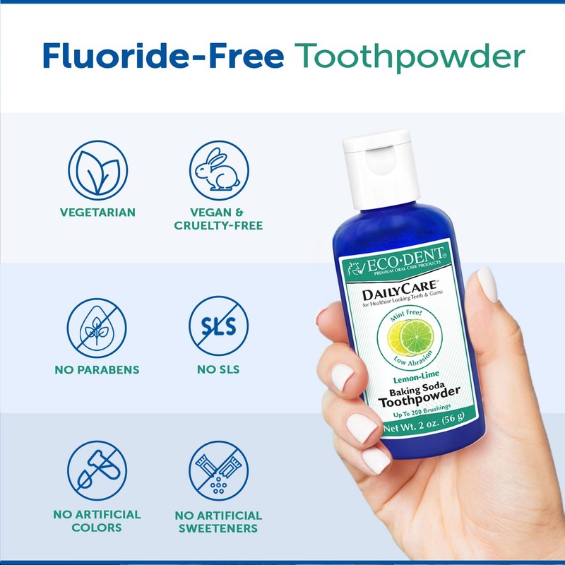 Eco-Dent DailyCare Baking Soda Toothpowder, Lemon-Lime – SLS & Fluoride-Free