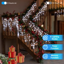 1296 LED Christmas Lights with 288 Drops, 131ft Christmas String Lights with 8 Modes, Waterproof Outdoor Decorations Fairy Lights with Timer Memory for Xmas Party Patio Window Fence Tree Cool White